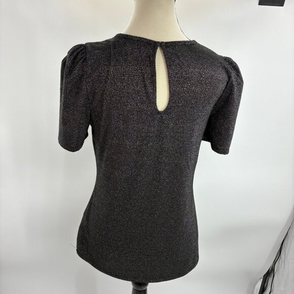 Express Women's Black Medium Metallic Puff Sleeve Blouse - Picture 4 of 6